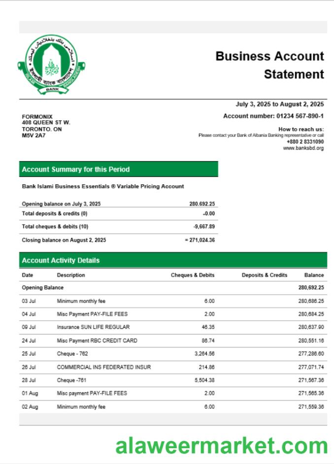 Islami enterprise account statement Word and PDF template